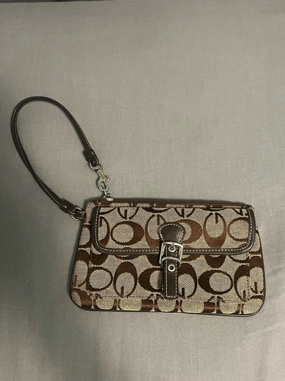 Coach Brown Signature Jacquard Belt-Accent Wristlet